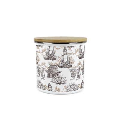 B&Q -  Asian Style Brown Plain Storage CanisterContinental Design Metal Enamel Medium Sized Food Storage Container