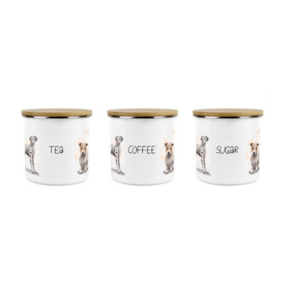Purely Home Dogs Pets Storage Canister SetWhite Metal Tea Coffee Sugar Enamel Kitchen Food Storage Containers Set Of 3 from B&Q