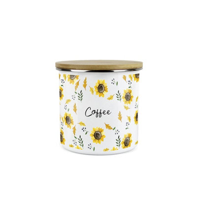 Purely Home Sunflowers Coffee Storage CanisterWhite Floral Metal Enamel Medium Sized Food Storage Container from B&Q