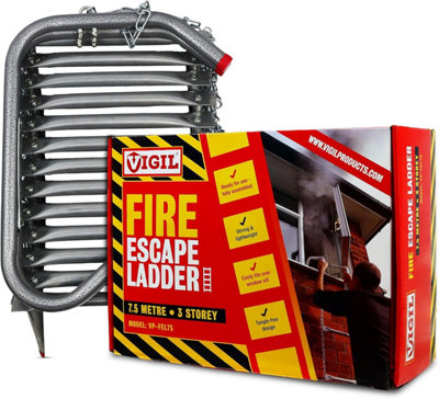 Vigil Three-Storey Fire Escape Ladder7.5M Emergency Safety Portable Steel Ladder from B&Q
