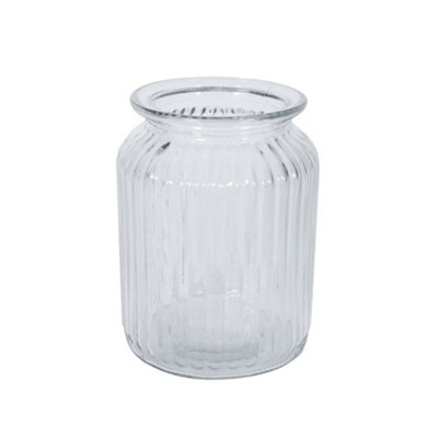 Clear Ribbed Glass Jar VaseIdeal For Small Bouquets. Height 14.5 Cm from B&Q