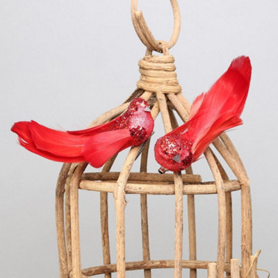 Pair Of Decorative Red Glitter Birds With Clip. Craft Accessory from B&Q