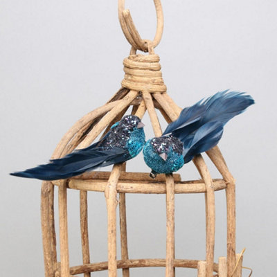Pair Of Decorative Blue Glitter Birds With Clip. Craft Accessory. from B&Q