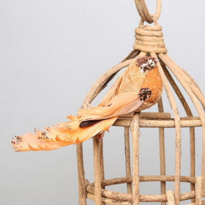 Pair Of Decorative Gold Showfeather Birds With Clip. Craft Accessory. from B&Q