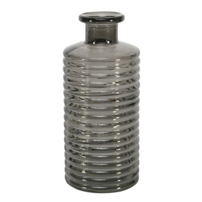 Dove Grey Glass Horizontal Ribbed Bottle Vase. Height 21 Cm from B&Q