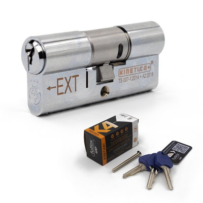 B&Q -  Kinetica+ K4 3-Star Euro CylinderChrome45/50 (95mm)2 Extra (5 Total)