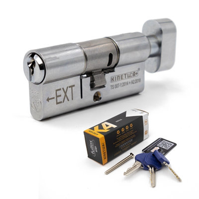 B&Q -  Kinetica+ K4 3-Star Thumbturn Euro CylinderChrome50/50 (100mm)1 Extra (4 Total)