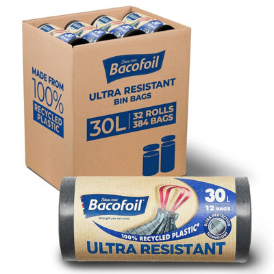 Bacofoil Ultra Resistant Bin Liners Drawstring Handle 30L Bags 32 Rolls 384 Bags from B&Q