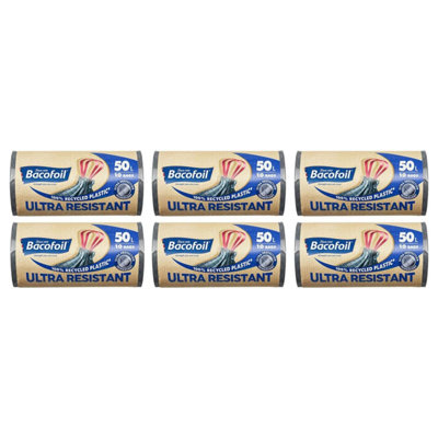 Bacofoil Ultra Resistant Bin Bag Liners Drawstring Handles 50L 6 Rolls 60 Bags from B&Q