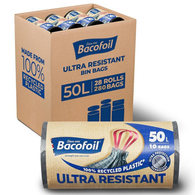Bacofoil Ultra Resistant Bin Liners Drawstring Handle 50L Bag 28 Rolls 280 Bags from B&Q