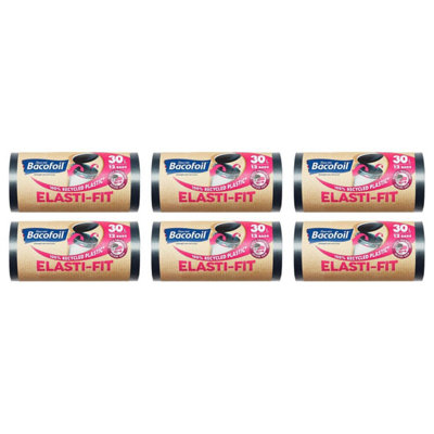 Bacofoil Elasti-Fit Bin Bag Liners Drawstring Handles 30L 6 Rolls 72 Bags from B&Q