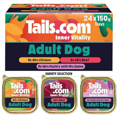 24 X 150G Tails.com Inner Vitality Adult Dog Food Variety Multipack Selection from B&Q