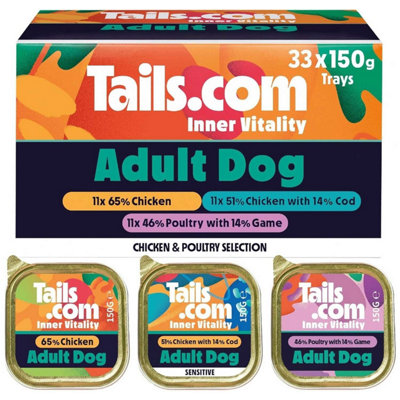 33 X 150G Tails.com Inner Vitality Adult Wet Dog Food Poultry Selection Bundle from B&Q