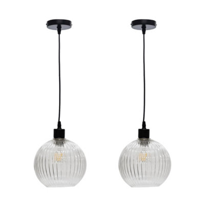 First Choice Lighting Set Of 2 BetchleyClear Ribbed Glass Globe With Black Pendants from B&Q