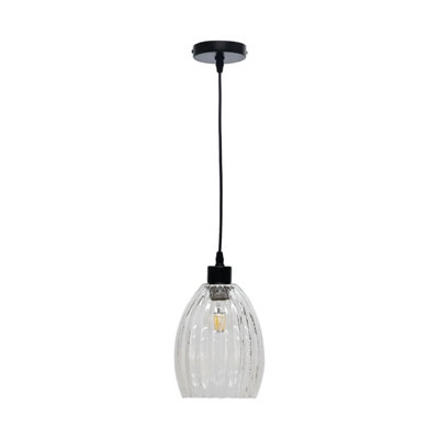 First Choice Lighting BirchClear Fluted Glass With Black Pendant Fitting from B&Q