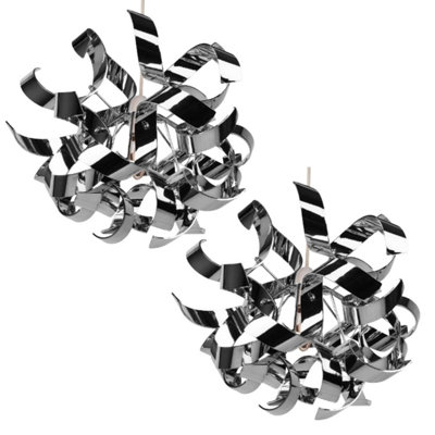 First Choice Lighting Pair Of Easy Fit Chrome Finish Ribbon Swirl Ceiling Shades from B&Q