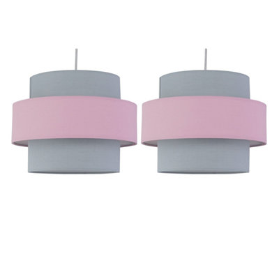 First Choice Lighting Pair Of And Two Tier Shades Pink/Grey/Light