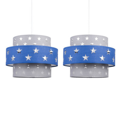 First Choice Lighting Pair Of Navy Blue And Grey Star Two Tier Light Shades from B&Q