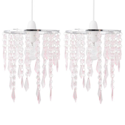 B&Q -  Set Of 2 Chrome & Pink Jewels Light Shades