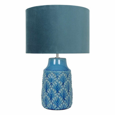 First Choice Lighting Peacock Glazed Ceramic Lamp With Teal Velour Shade from B&Q