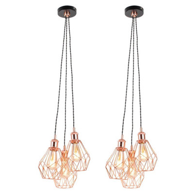 First Choice Lighting Set Of 2 Matt Black & Copper Geometric 3 Light Cluster Pendants from B&Q