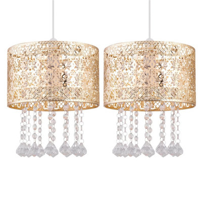 First Choice Lighting Set Of 2 Gold Cut Out Jewelled Easy Fit Light Shades from B&Q