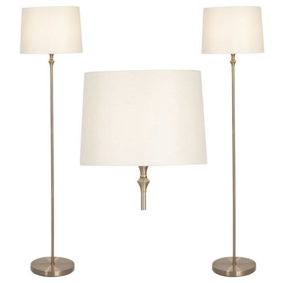 First Choice Lighting Set Of 2 Antique Brass Floor Lamps With Cream Shades from B&Q