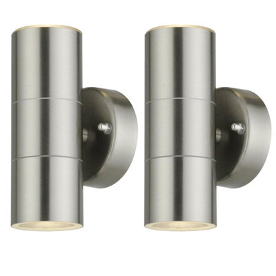 First Choice Lighting Set Of 2 Blaze Stainless Steel Outdoor Up Down Wall Lights from B&Q