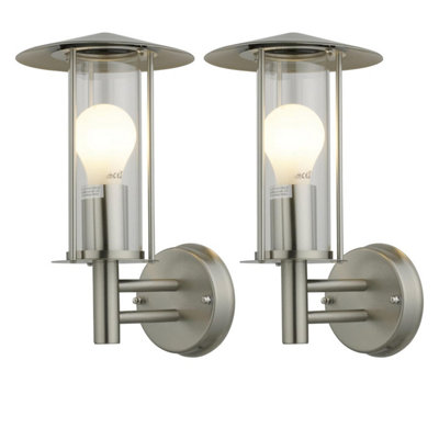 First Choice Lighting Set Of 2 Treviso Brushed Stainless Steel Outdoor Wall Lights from B&Q