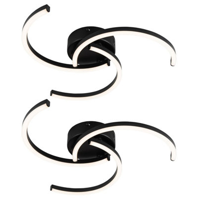 First Choice Lighting Set Of 2 Curve Black Led Flush Ceiling Lights from B&Q