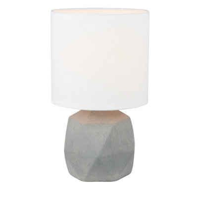 First Choice Lighting WilsonConcrete Lamp With White Fabric Shade from B&Q