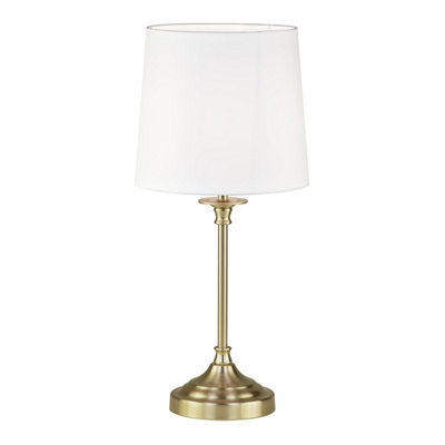 First Choice Lighting ChesterAntique Brass Tabe Lamp With Fabric Shade from B&Q