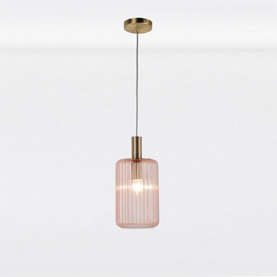 First Choice Lighting Blush Pink And Gold Fluted Glass Design Pendant Fitting from B&Q