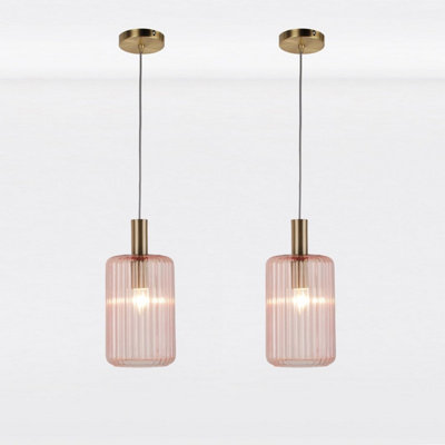 First Choice Lighting Set Of 2 Blush Pink And Gold Fluted Glass Design Pendant Fittings from B&Q