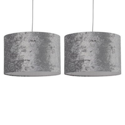 First Choice Lighting Set Of 2 Grey Crushed Velvet 25Cm Pendant Lightshades from B&Q