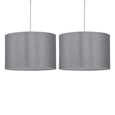 First Choice Lighting Set Of 2 Silvery Grey Glitter 25Cm Pendant Lightshades from B&Q
