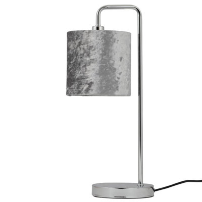 First Choice Lighting Chrome Arched Table Lamp With Grey Crushed Velvet Shade from B&Q