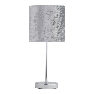 First Choice Lighting Chrome Stick Table Lamp With Grey Crushed Velvet Shade from B&Q
