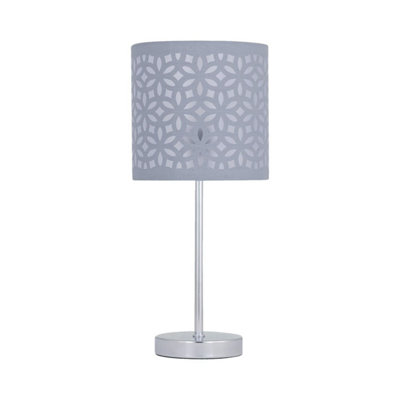 First Choice Lighting Chrome Stick Table Lamp With Grey Laser Cut Shade from B&Q