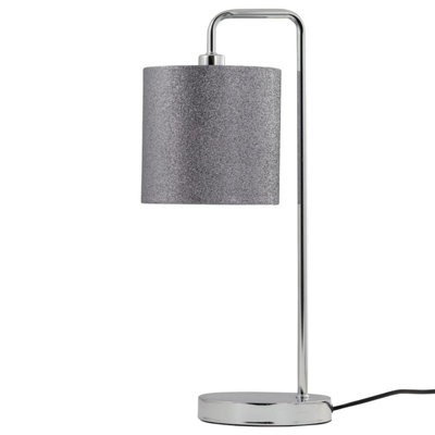 First Choice Lighting Chrome Arched Table Lamp With Grey Glitter Shade from B&Q