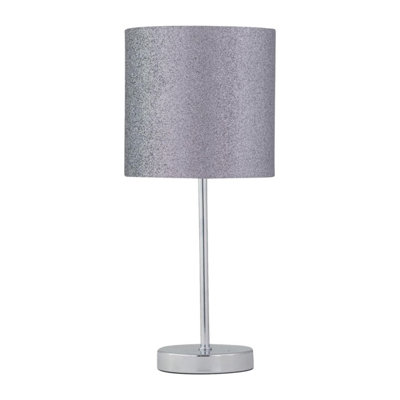 First Choice Lighting Chrome Stick Table Lamp With Grey Glitter Shade from B&Q