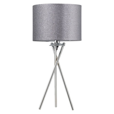 First Choice Lighting Chrome Tripod Table Lamp With Grey Glitter Shade from B&Q