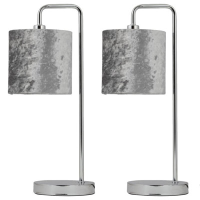 First Choice Lighting Set Of 2 Chrome Arched Table Lamps With Grey Crushed Velvet Shades from B&Q