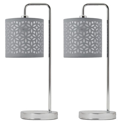 First Choice Lighting Set Of 2 Chrome Arched Table Lamps With Grey Laser Cut Shades from B&Q