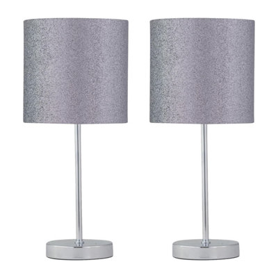 First Choice Lighting Set Of 2 Chrome Stick Table Lamps With Grey Glitter Shades from B&Q