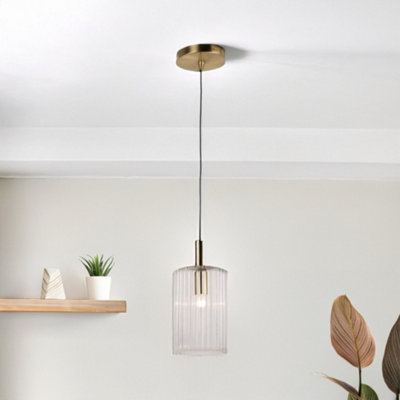 First Choice Lighting WalpoleFluted Glass Ceiling Pendant Fitting With Bronze Details from B&Q