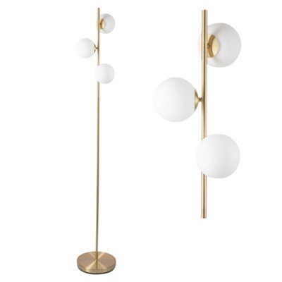 First Choice Lighting Satin Brass Floor Lamp With Opal Globe Shades from B&Q