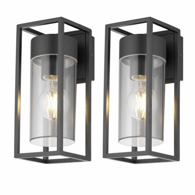 First Choice Lighting Set Of 2 Hale Black With Clear Pc Ip44 Outdoor Wall Lights from B&Q