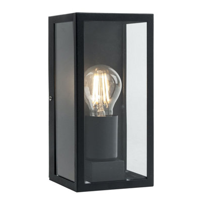 First Choice Lighting Mansfield Black With Clear Glass Ip44 Outdoor Flush Wall Light from B&Q