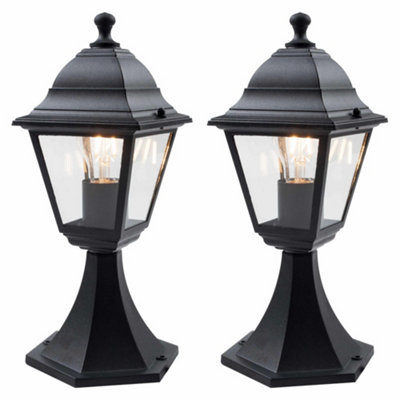 First Choice Lighting Set Of 2 CambridgeBlack Four Sided Lantern Ip44 Outdoor Post Lights from B&Q